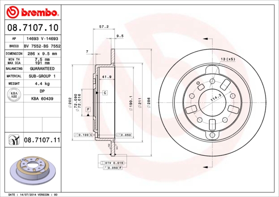 BREMBO 08.7107.11 Bremsscheibe