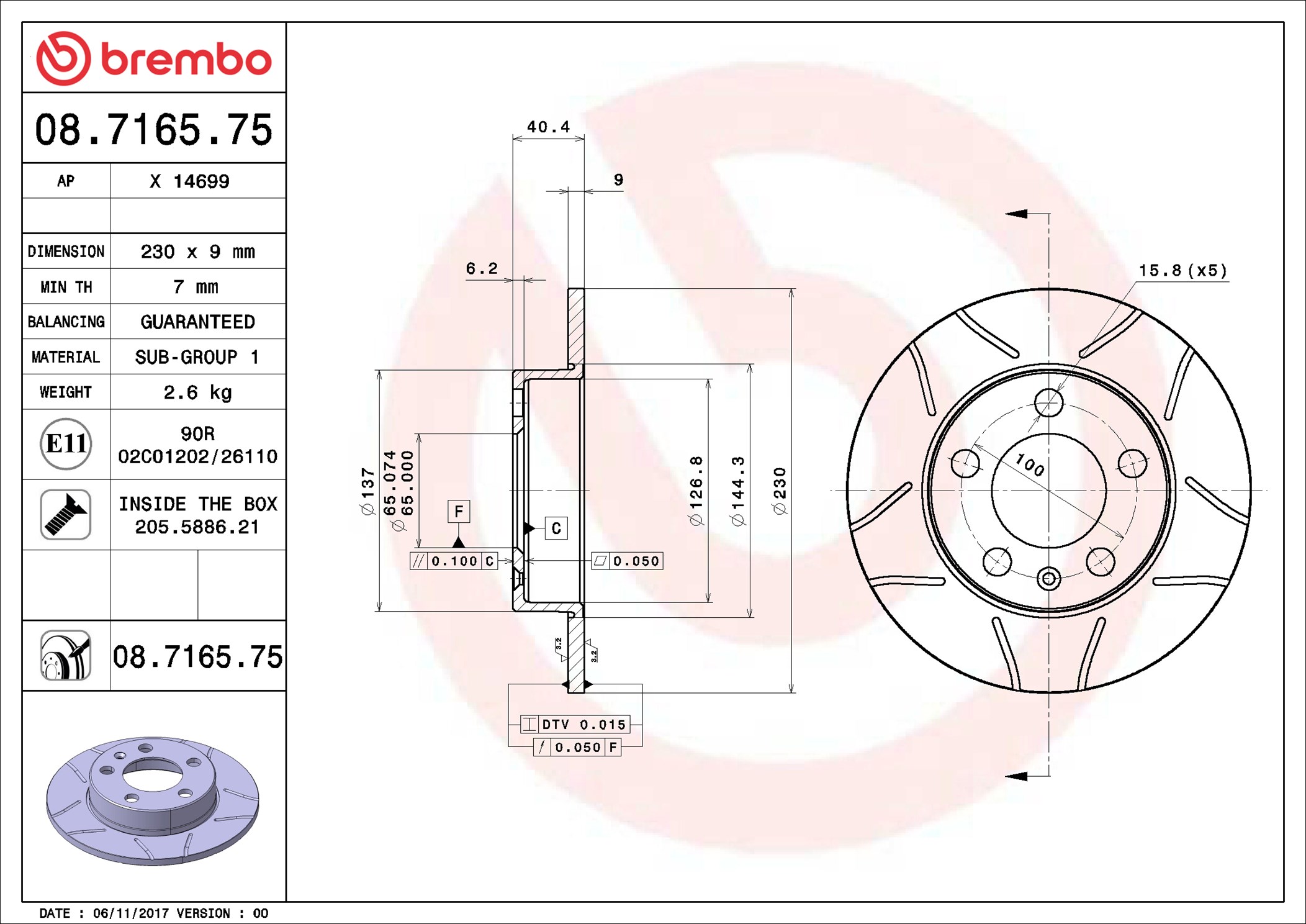 BREMBO 08.7165.75 XTRA LINE - Max Bremsscheibe