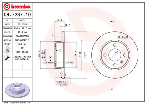 BREMBO 08.7237.10 Brzdový...