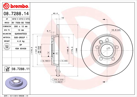 BREMBO 08.7288.14 Bremsscheibe