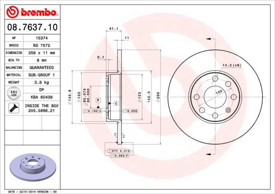 BREMBO 08.7637.10 Bremsscheibe