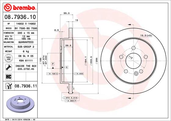 BREMBO 08.7936.10 Bremsscheibe