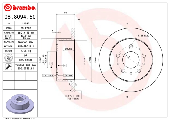 BREMBO 08.8094.50 Discofreno