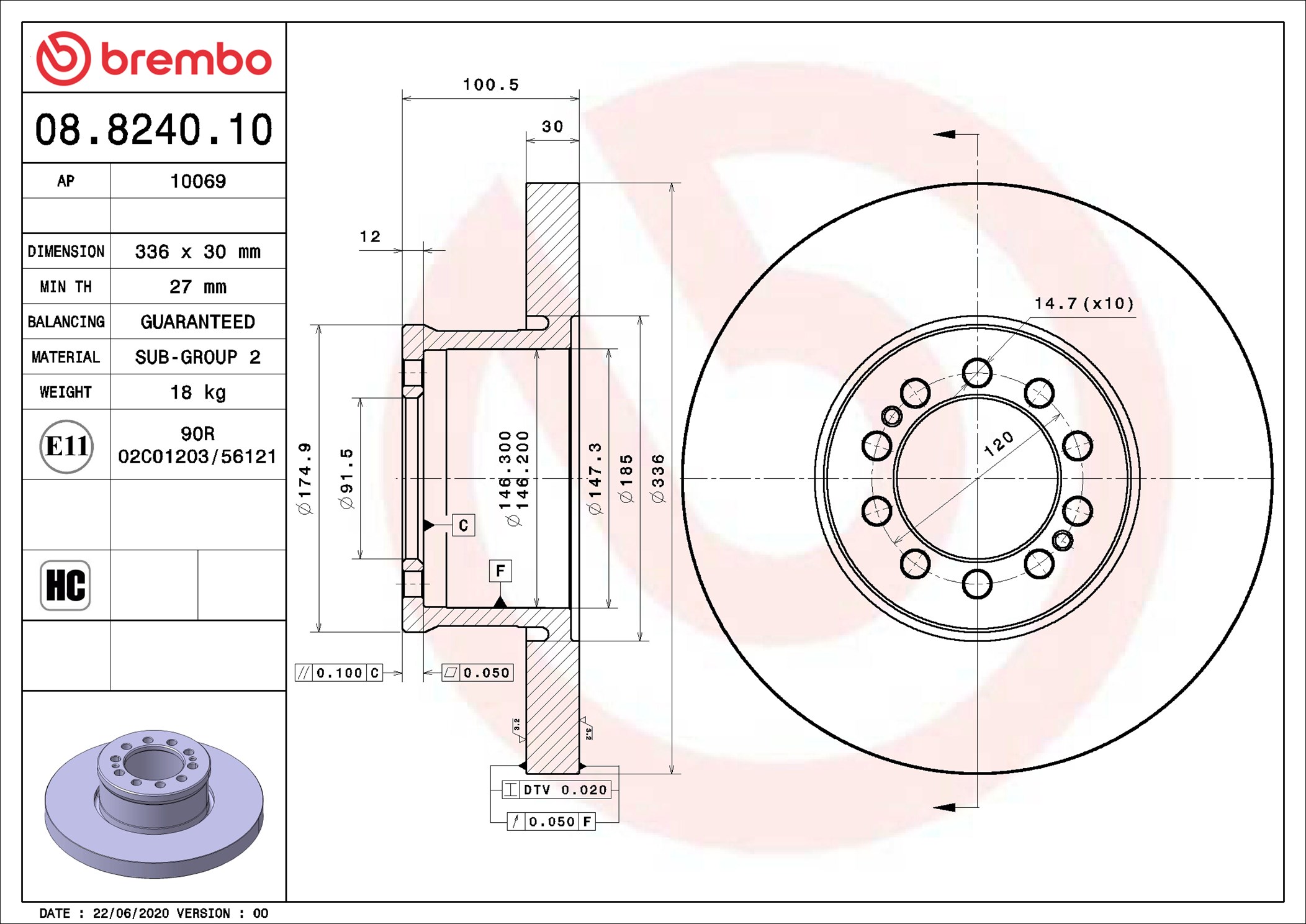 BREMBO 08.8240.10 PRIME LINE Bremsscheibe
