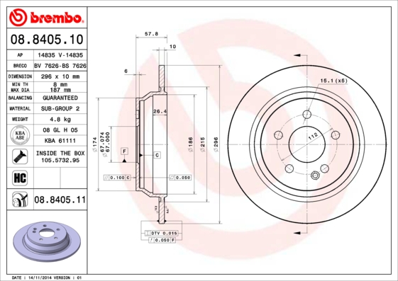 BREMBO 08.8405.10 Bremsscheibe