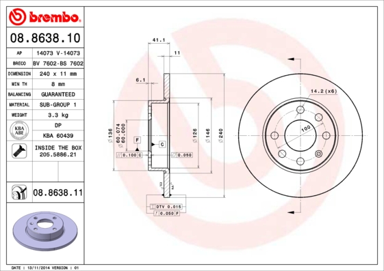 BREMBO 08.8638.10 Bremsscheibe