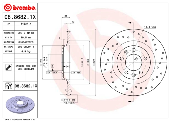 BREMBO 08.8682.1X Bremsscheibe