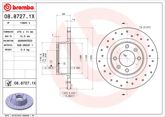 BREMBO 08.8727.1X Bremsscheibe