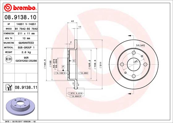 BREMBO 08.9138.10 Bremsscheibe