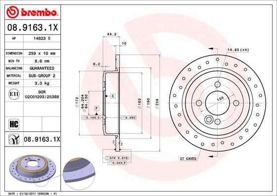 BREMBO 08.9163.1X Bremsscheibe