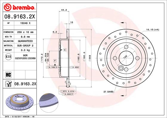 BREMBO 08.9163.2X Bremsscheibe