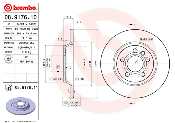 BREMBO 08.9176.11 Discofreno