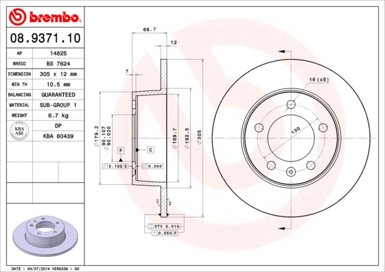 BREMBO 08.9371.10 Bremsscheibe