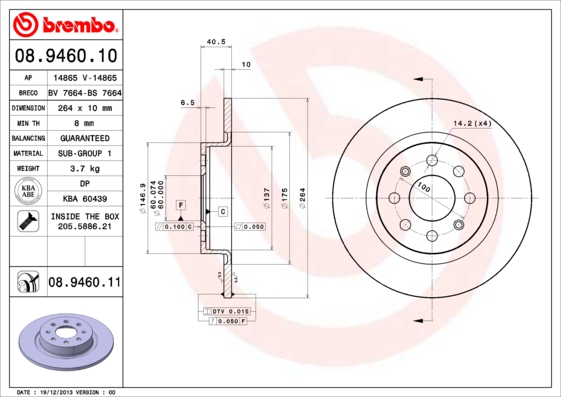 BREMBO 08.9460.10 Bremsscheibe