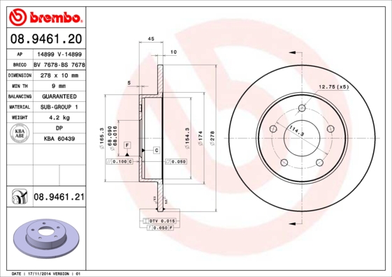 BREMBO 08.9461.21 Bremsscheibe