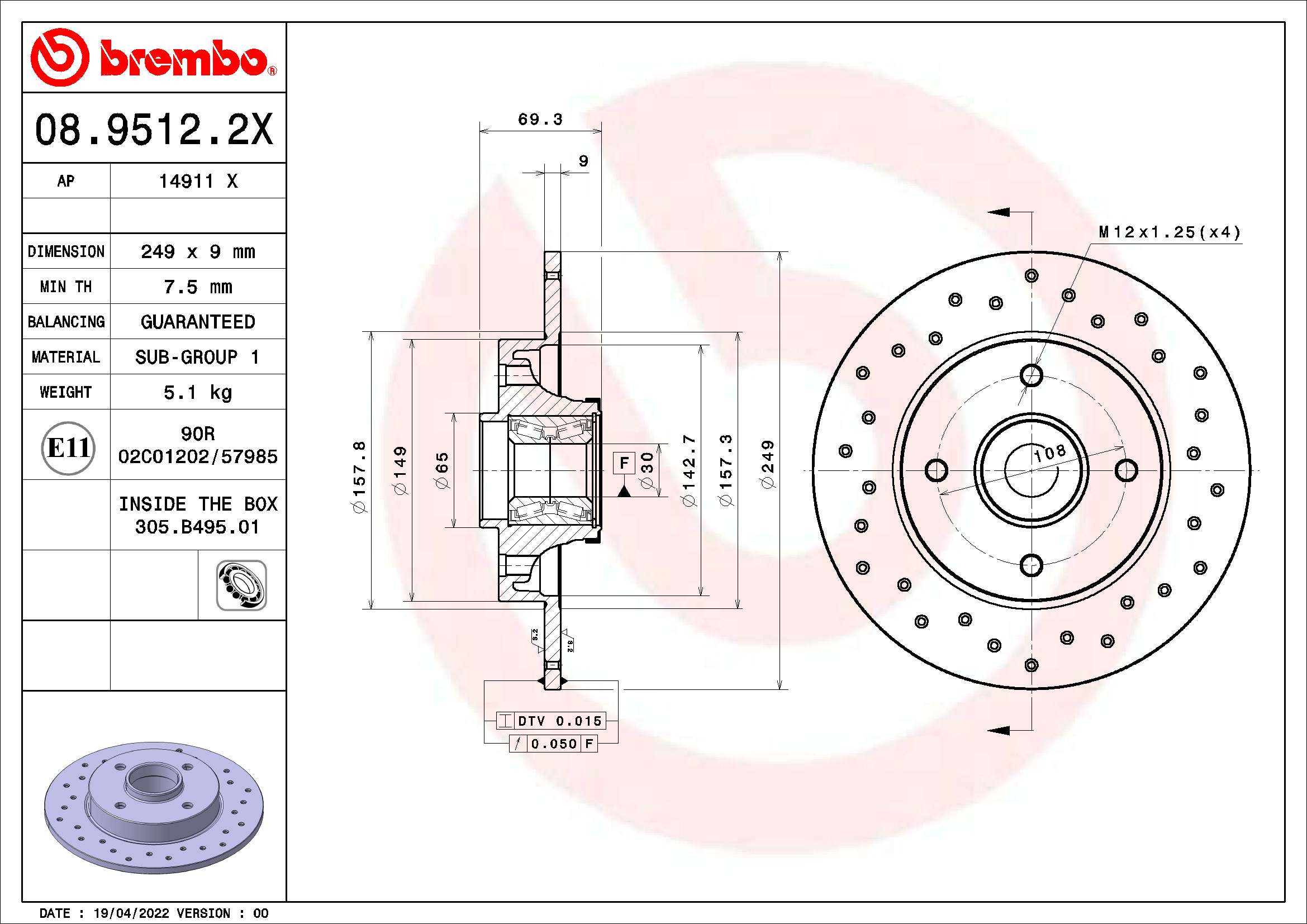 BREMBO 08.9512.2X XTRA LINE...