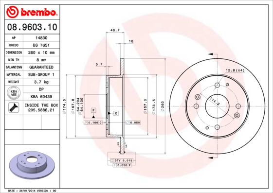 BREMBO 08.9603.10 Brzdový...