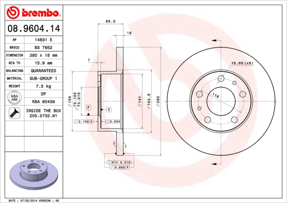 BREMBO 08.9604.14 Brzdový...