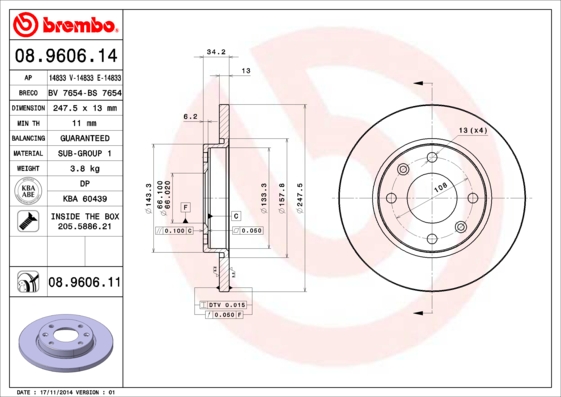 BREMBO 08.9606.11 Discofreno