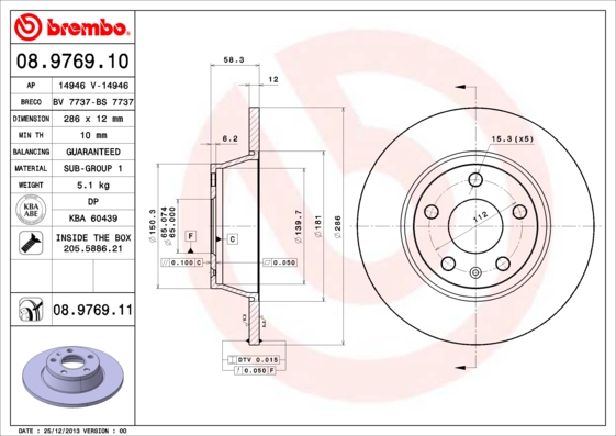 BREMBO 08.9769.10 Bremsscheibe