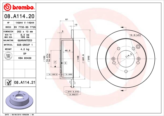 BREMBO 08.A114.21 Bremsscheibe