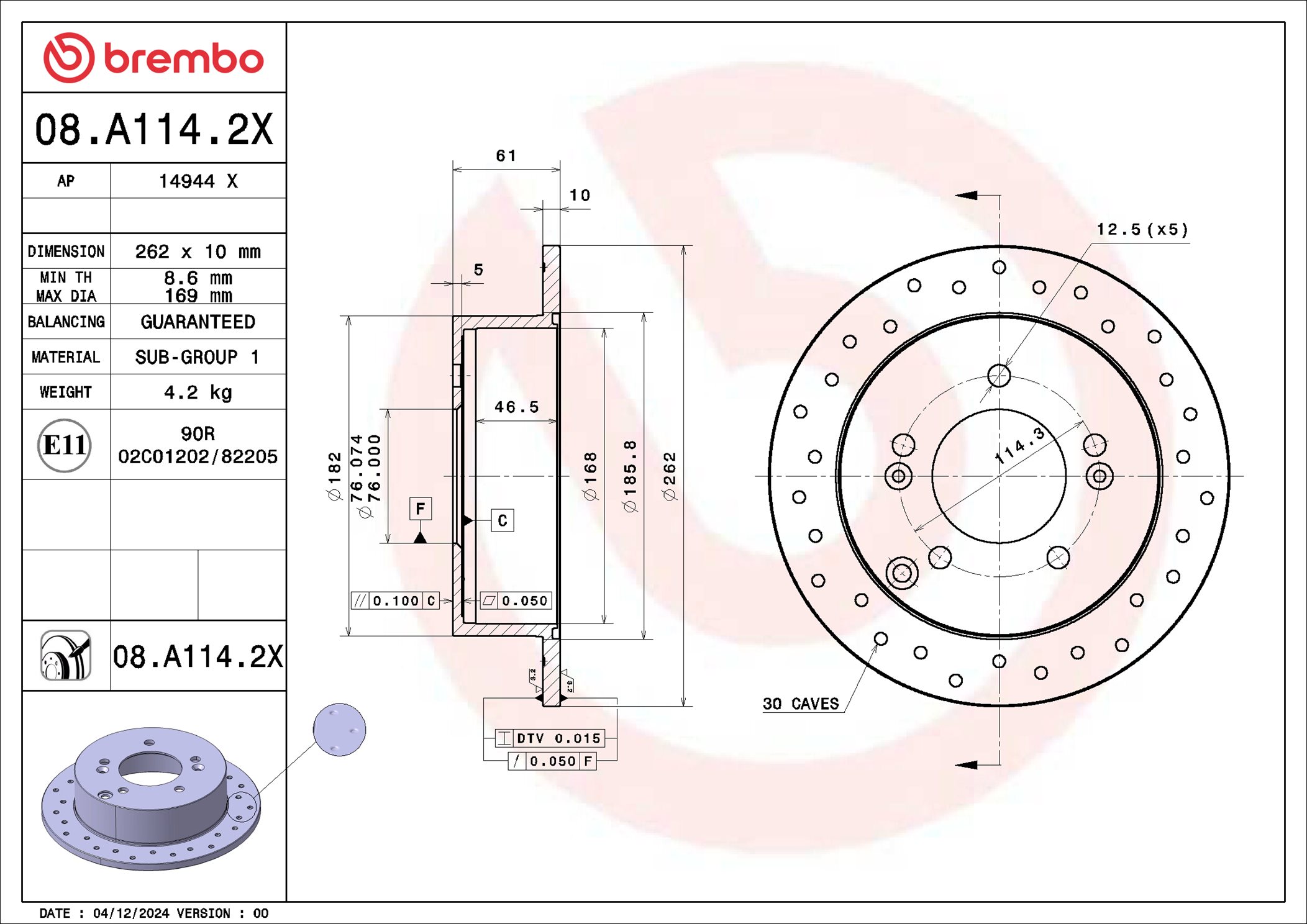 BREMBO 08.A114.2X XTRA LINE...