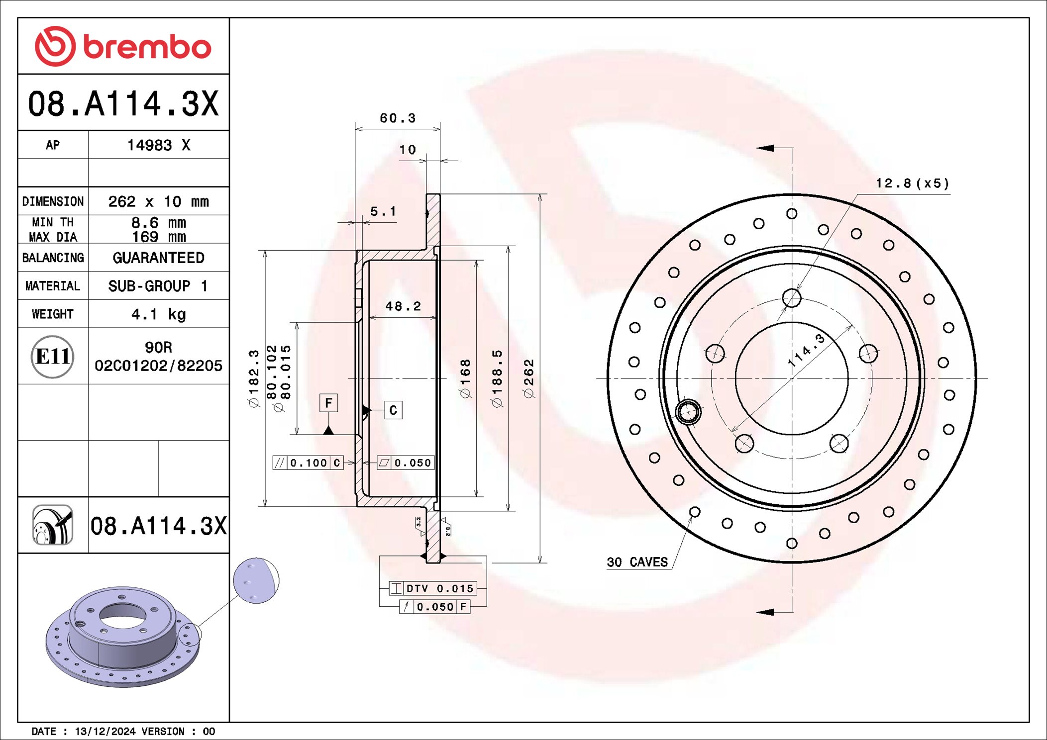 BREMBO 08.A114.3X XTRA LINE...