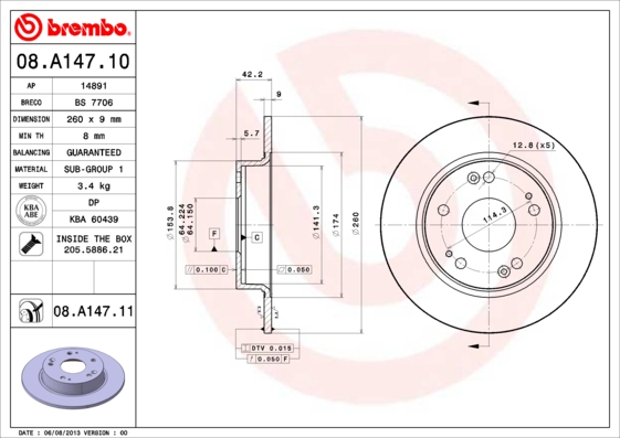 BREMBO 08.A147.10 Discofreno