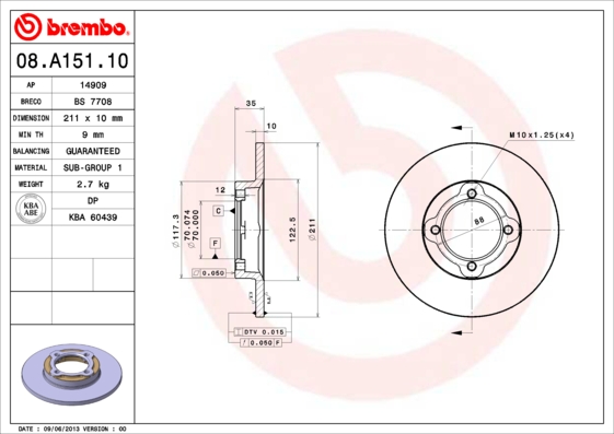 BREMBO 08.A151.10 Discofreno