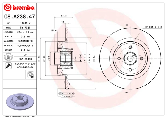 BREMBO 08.A238.47 Bremsscheibe