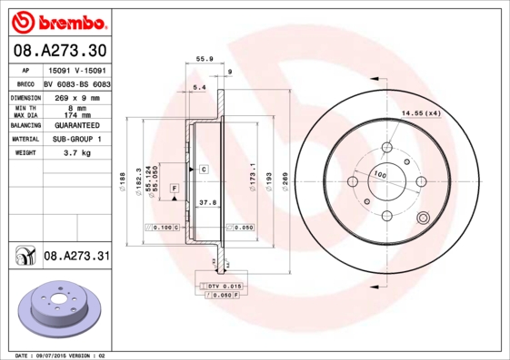 BREMBO 08.A273.31 Bremsscheibe