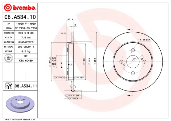 BREMBO 08.A534.11 Discofreno