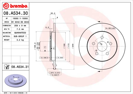 BREMBO 08.A534.30 Bremsscheibe