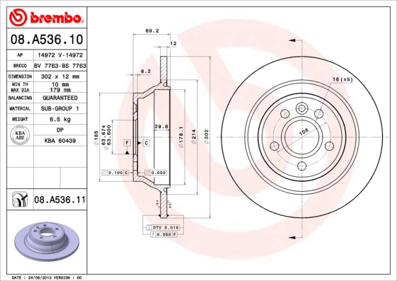 BREMBO 08.A536.11 Brzdový...