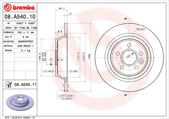 BREMBO 08.A540.10 Bremsscheibe