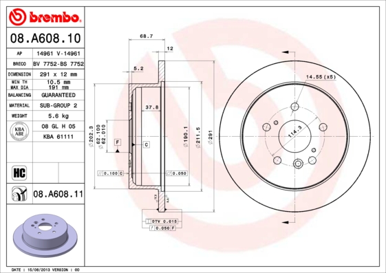 BREMBO 08.A608.10 Bremsscheibe