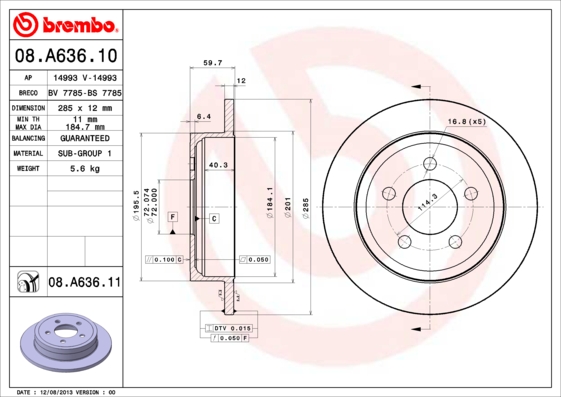 BREMBO 08.A636.10 Bremsscheibe