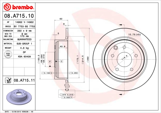 BREMBO 08.A715.11 Bremsscheibe