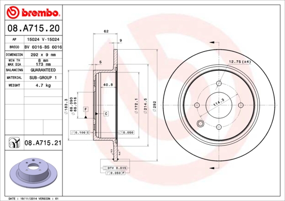 BREMBO 08.A715.20 Bremsscheibe