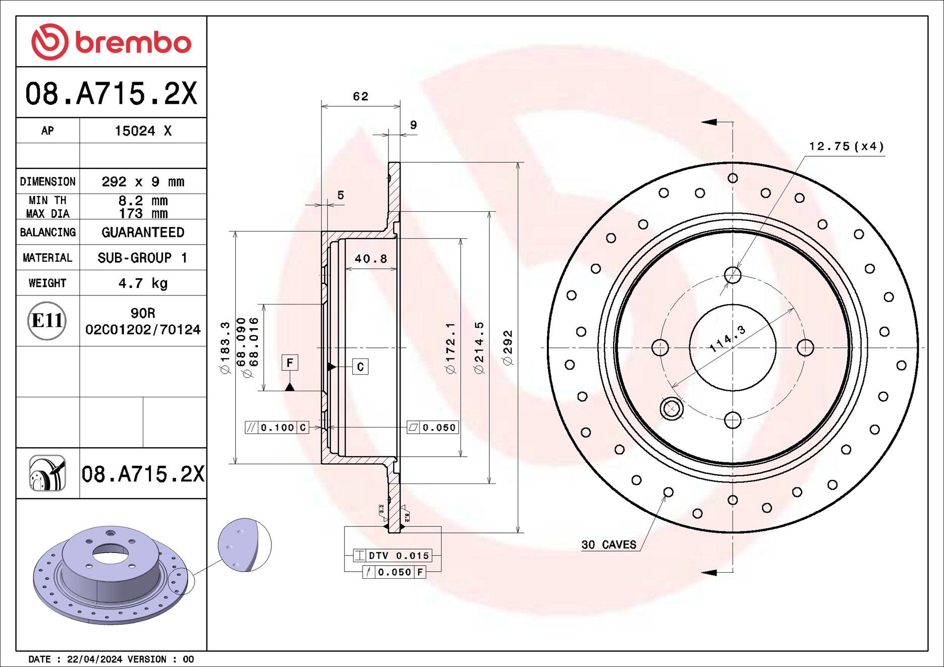 BREMBO 08.A715.2X XTRA LINE...