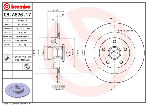 BREMBO 08.A826.17 Bremsscheibe