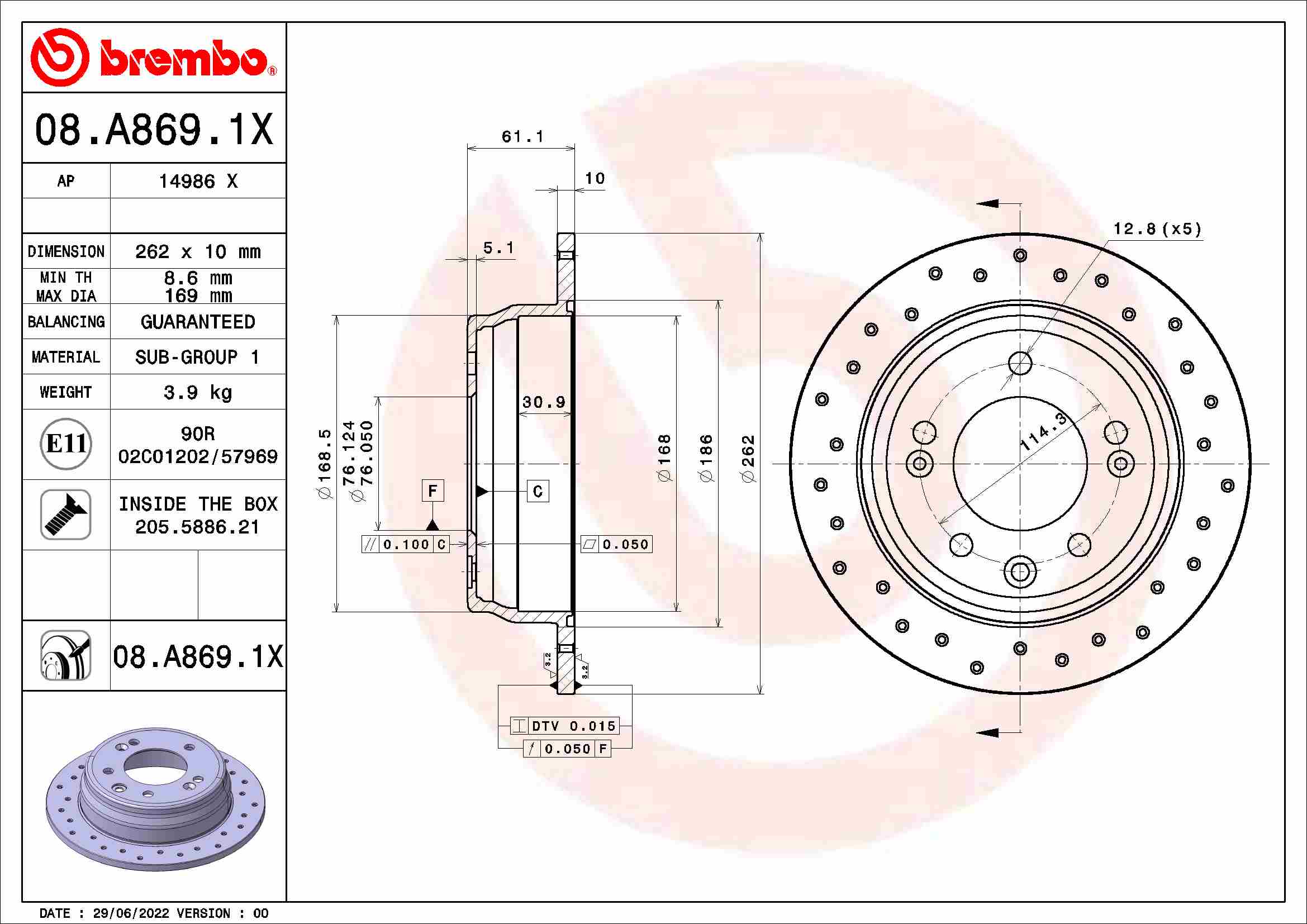 BREMBO 08.A869.1X XTRA LINE...