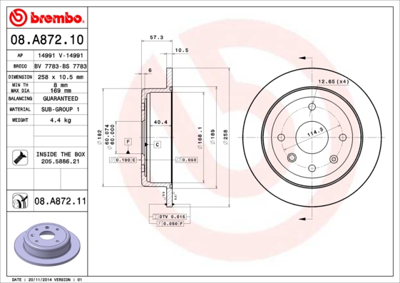 BREMBO 08.A872.11 Bremsscheibe