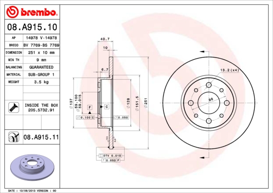 BREMBO 08.A915.11 Bremsscheibe