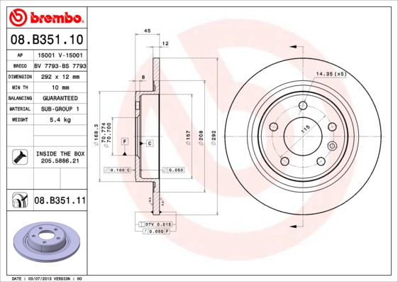 BREMBO 08.B351.11 féktárcsa