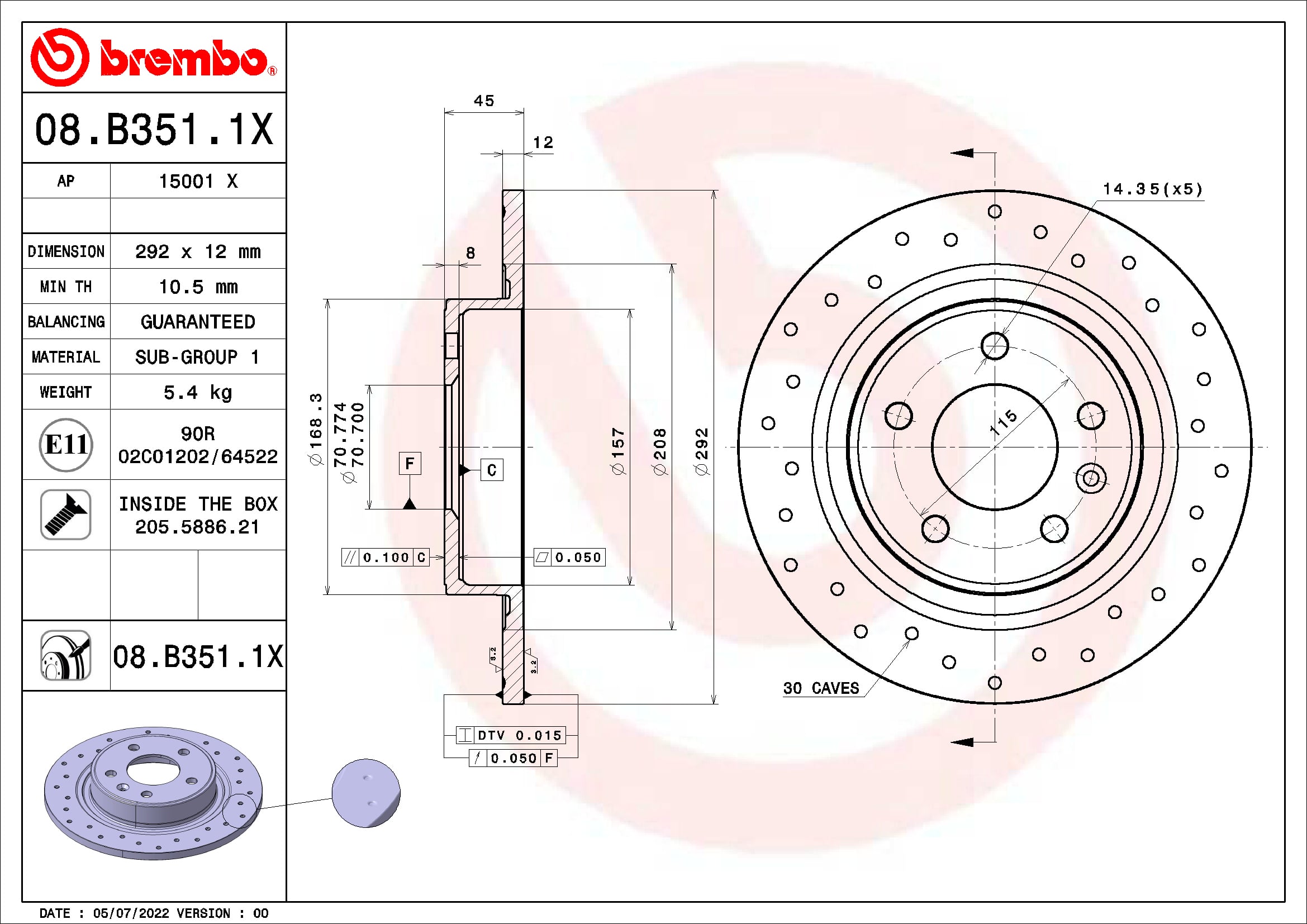 BREMBO 08.B351.1X XTRA LINE...