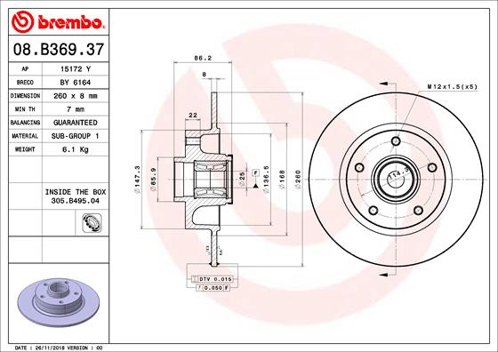 BREMBO 08.B369.37 Bremsscheibe