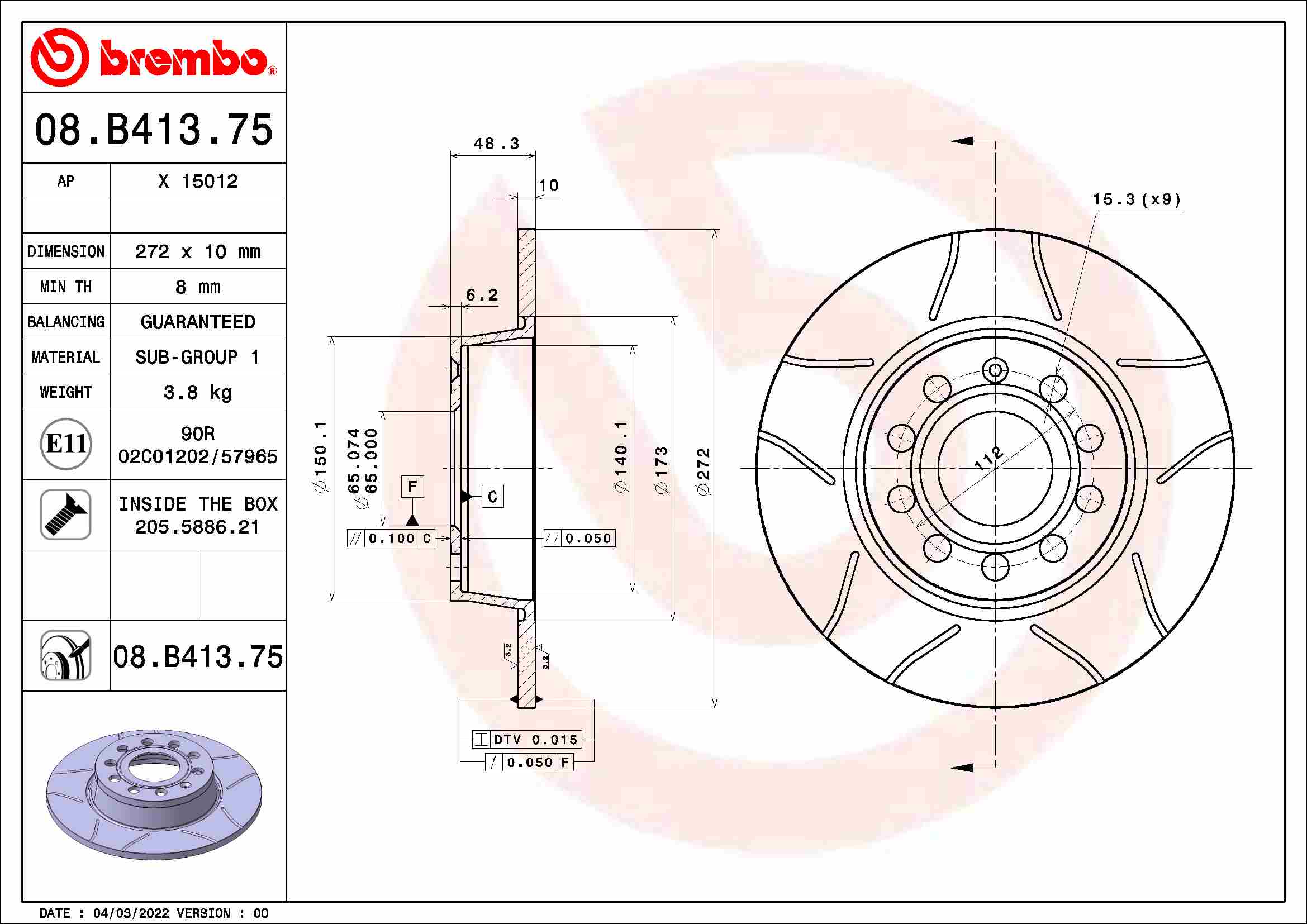 BREMBO 08.B413.75 XTRA LINE...