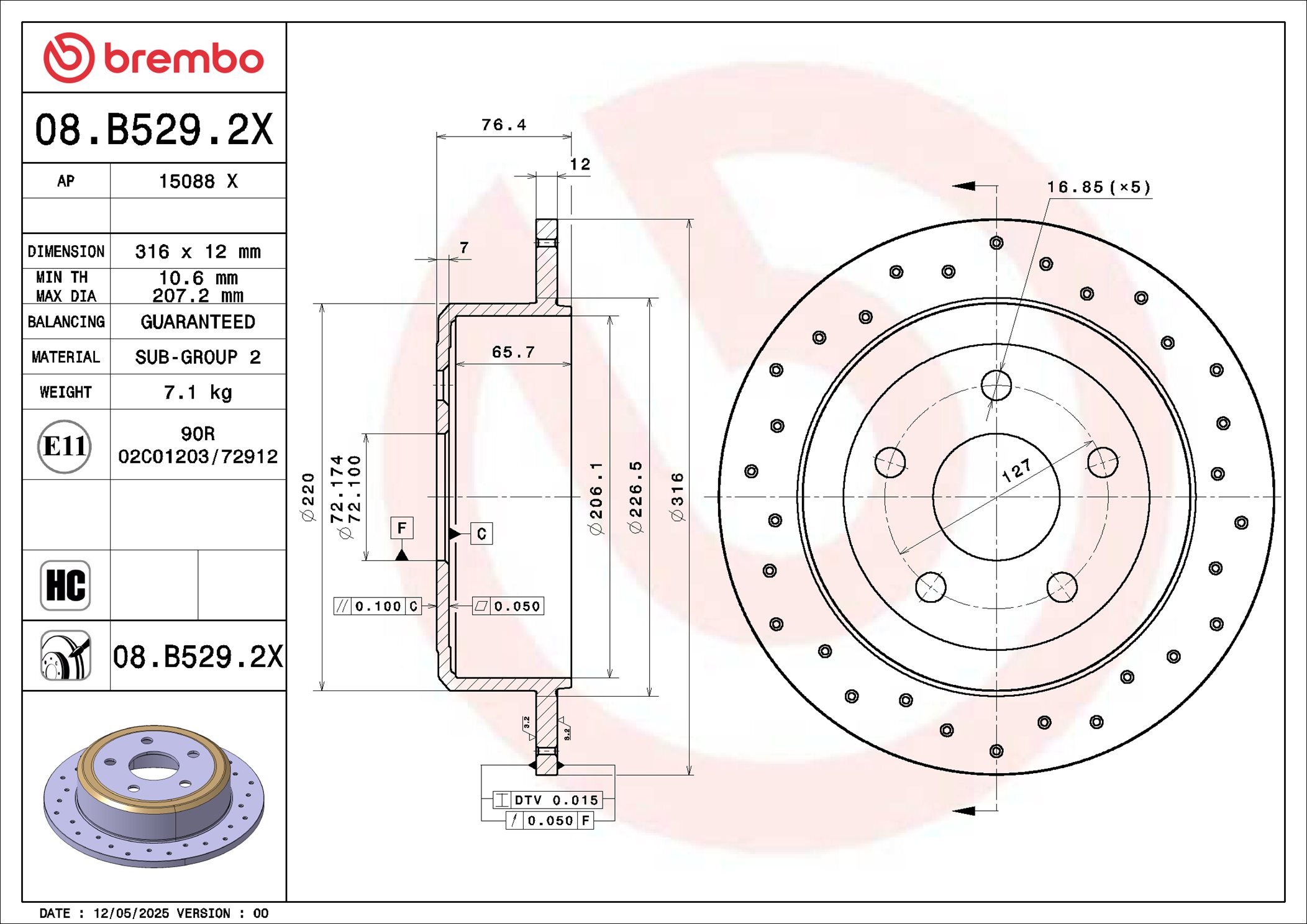 BREMBO 08.B529.2X XTRA LINE - Xtra Brzdový kotúč