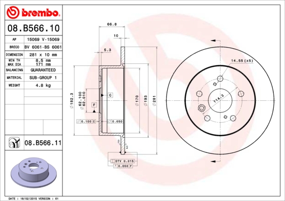 BREMBO 08.B566.11 Bremsscheibe